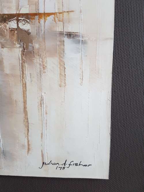 Julian D. Fisher. South African and Australian artist. Oil on Board, Framed and Signed. Abstract.