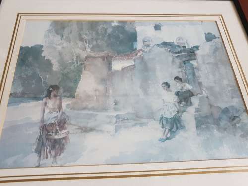 William Russell Flint. Print of Figures in Blue Shades Framed.