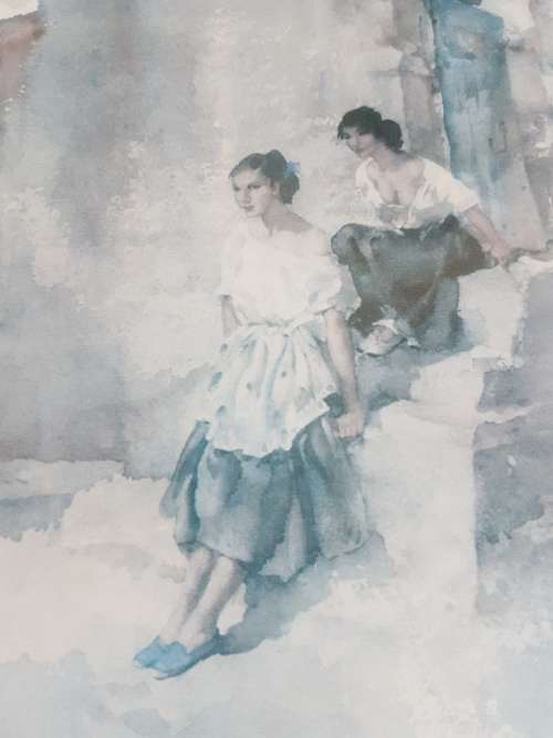 William Russell Flint. Print of Figures in Blue Shades Framed.