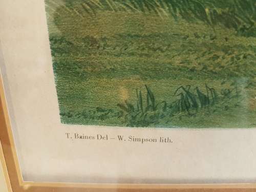 Thomas Baines. Bushmen hunting a herd of heterogenous game. LARGE PRINT, FRAMED.