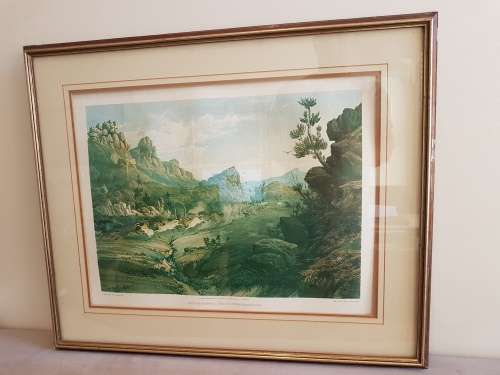 Thomas Baines. Bushmen hunting a herd of heterogenous game. LARGE PRINT, FRAMED.