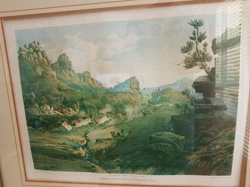 Thomas Baines. Bushmen hunting a herd of heterogenous game. LARGE PRINT, FRAMED.