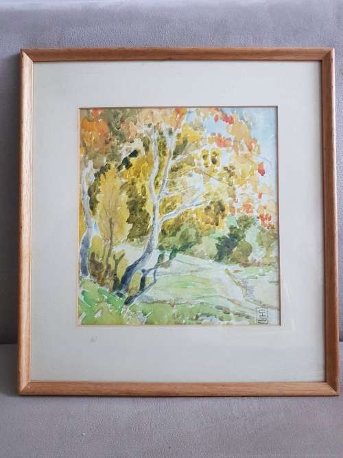 Watercolour Rural Cape Autumn Scene c. 1940. Signed with monogramme. Framed.