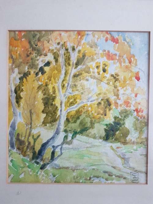 Watercolour Rural Cape Autumn Scene c. 1940. Signed with monogramme. Framed.