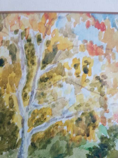 Watercolour Rural Cape Autumn Scene c. 1940. Signed with monogramme. Framed.