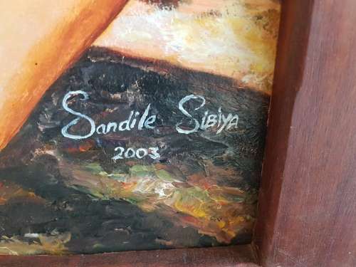 Sandile Sibiya. Huge Original Oil of Zulu Maiden. Framed. Signed.
