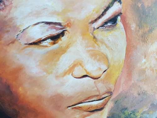 Sandile Sibiya. Huge Original Oil of Zulu Maiden. Framed. Signed.