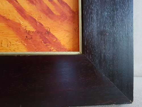 Frieda van Zyl. Signed Original Oil, Framed. Man Walking Dogs.