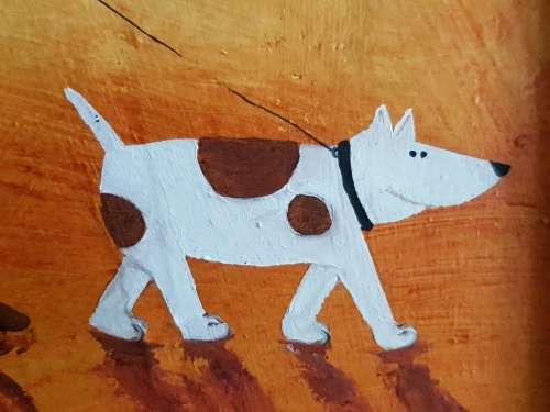 Frieda van Zyl. Signed Original Oil, Framed. Man Walking Dogs.