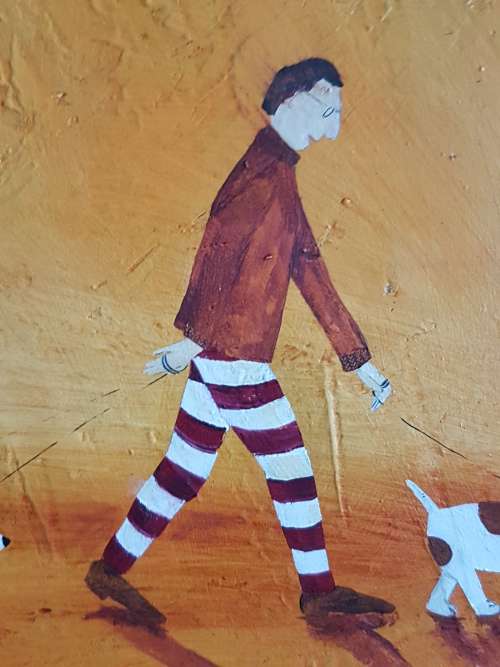 Frieda van Zyl. Signed Original Oil, Framed. Man Walking Dogs.