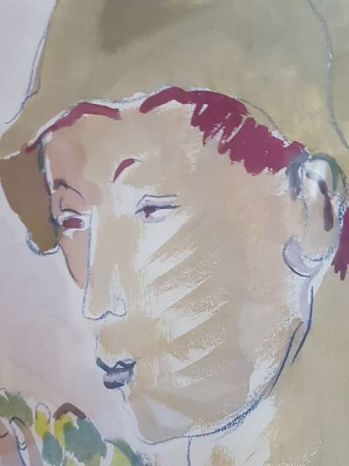 Irma Stern.Limited Edition Portfolio Print. Wine farm labourer with grapes. Excellent cond. , Framed