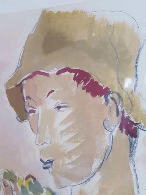 Irma Stern.Limited Edition Portfolio Print. Wine farm labourer with grapes. Excellent cond. , Framed