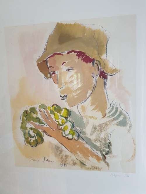 Irma Stern.Limited Edition Portfolio Print. Wine farm labourer with grapes. Excellent cond. , Framed