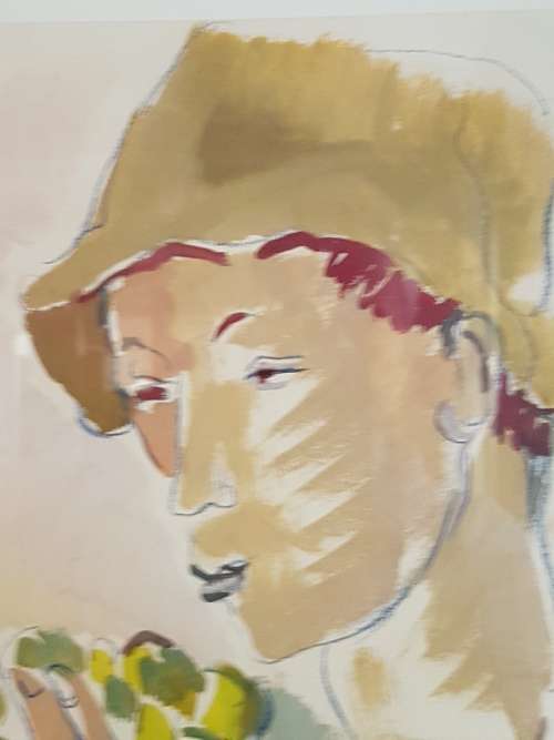 Irma Stern.Limited Edition Portfolio Print. Wine farm labourer with grapes. Excellent cond. , Framed