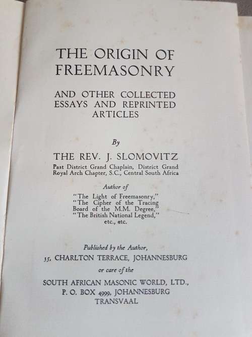 The Origin of Freemasonry by Slomovitz, Rev. J.