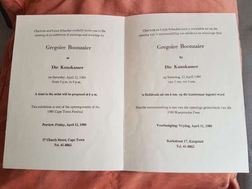 Gregoire Boonzaier Lincocut of Table Mountain and Tree in Wind. Exhibition Invitation FRAMED.