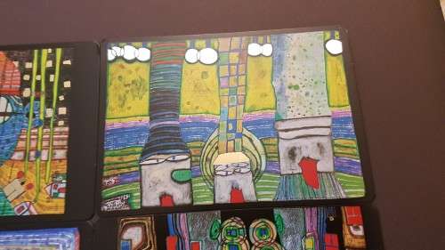 Friedensreich Hundertwasser (1928-2000). Collage of 15 Art Cards . Silver and Gold Imprints. Framed.