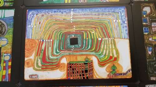 Friedensreich Hundertwasser (1928-2000). Collage of 15 Art Cards . Silver and Gold Imprints. Framed.