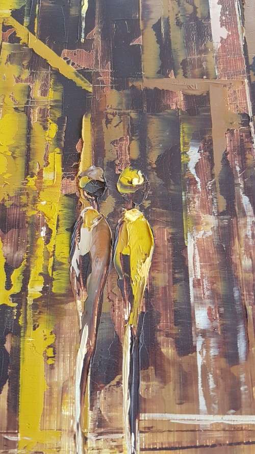 Thick Impasto Original Oil Painting. Mid Century Cityscape with Figures. Agatha Gird. Excellent cond