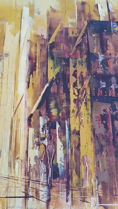 Thick Impasto Original Oil Painting. Mid Century Cityscape with Figures. Agatha Gird. Excellent cond