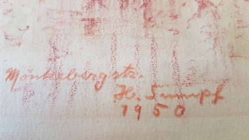 Monckebergstrasse, Hamburg, 1950 by H. Sumpf. Original Pastel Drawing, signed, framed. Mid-century