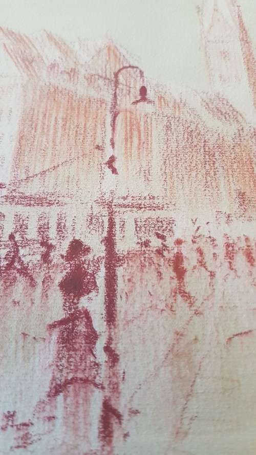 Monckebergstrasse, Hamburg, 1950 by H. Sumpf. Original Pastel Drawing, signed, framed. Mid-century