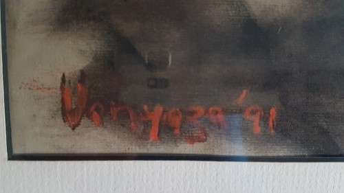 Mandla Vanyaza (1963-). Original Pastel.  Township Figures. Great Frame. Strong Sekoto influence.