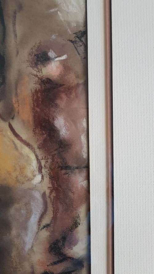 Mandla Vanyaza (1963-). Original Pastel.  Township Figures. Great Frame. Strong Sekoto influence.