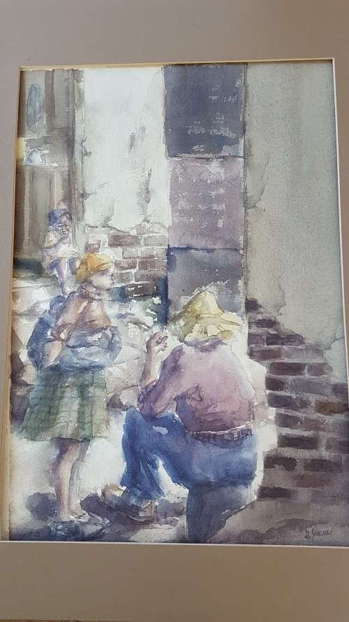 Durant Sihlali (1935-2004 ). The Couple. Original Watercolour. Signed Front and Back,  Framed.