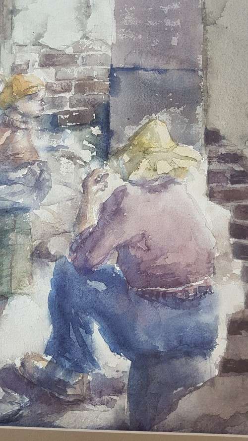 Durant Sihlali (1935-2004 ). The Couple. Original Watercolour. Signed Front and Back,  Framed.