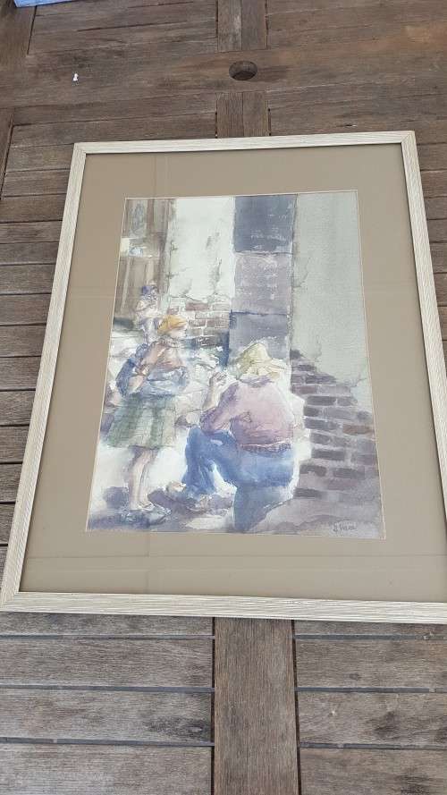 Durant Sihlali (1935-2004 ). The Couple. Original Watercolour. Signed Front and Back,  Framed.
