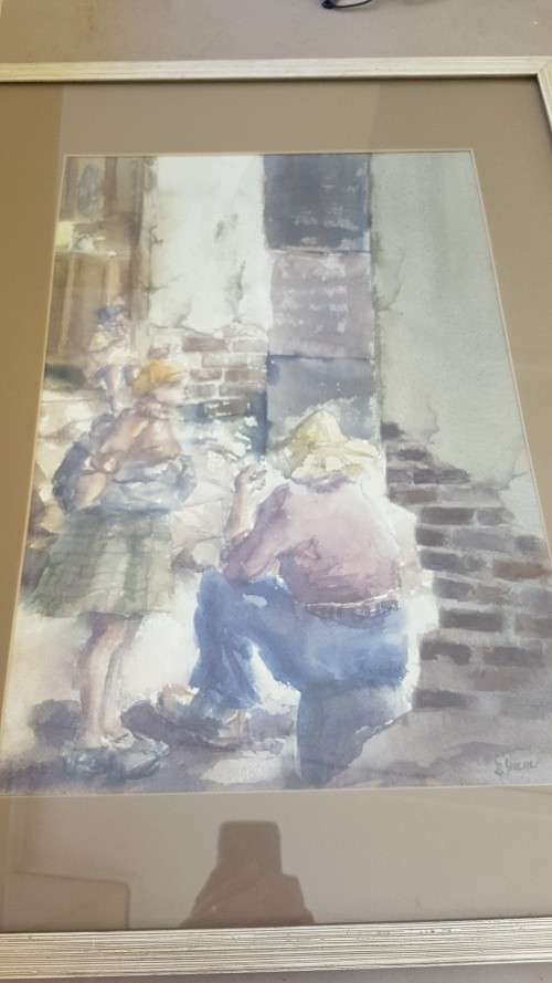 Durant Sihlali (1935-2004 ). The Couple. Original Watercolour. Signed Front and Back,  Framed.