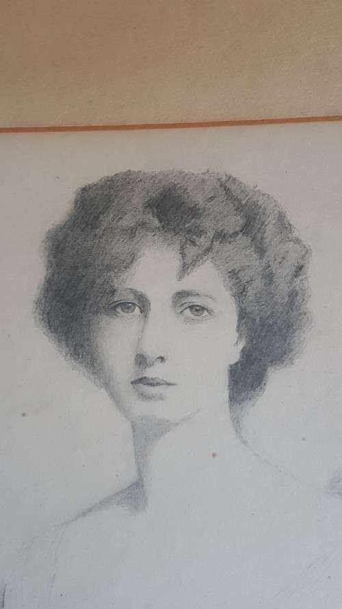 Original 1904 Pencil Drawing of Edwardian Lady signed M.J. Whiteley, dated April 1904.