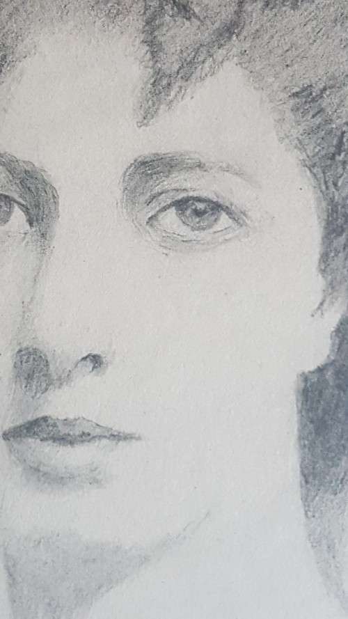 Original 1904 Pencil Drawing of Edwardian Lady signed M.J. Whiteley, dated April 1904.