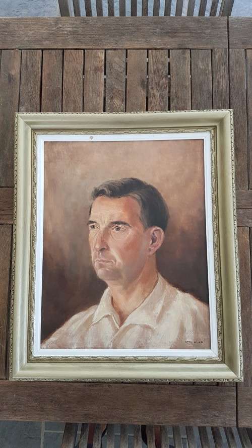 Otto Klar (1908-1994 ). Portrait of a Mid-Century Man. Original oil on board. Signed. Framed.