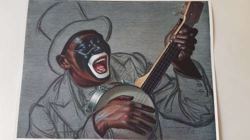 HAND SIGNED Tretchikoff  Cape Carnival Banjo Player.  Ornate black frame. Excellent condition.