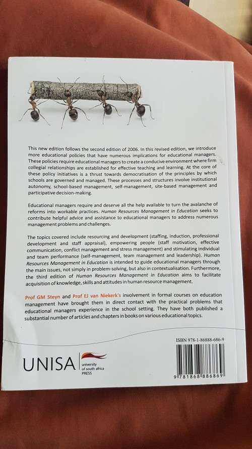 Human Resources Management in Education. Third Edition. By Steyn and van Niekerk.  UNISA.