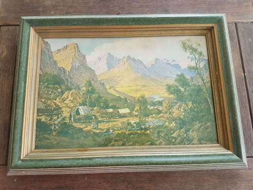 Tinus de Jongh Framed Print.  Voortrekker Uitspan in die Berge/ Camp in the Mountains