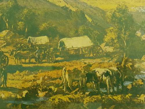 Tinus de Jongh Framed Print.  Voortrekker Uitspan in die Berge/ Camp in the Mountains