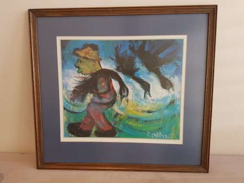 Frans Claerhout Signed Print.  Title is " Winter ". Framed in Wooden Frame.