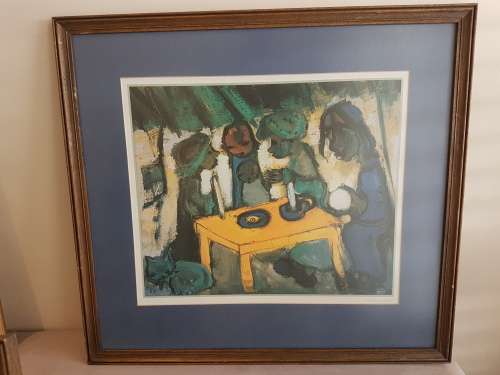 Frans Claerhout Signed Print.  Title is " Emmaus Supper ". In wooden frame.