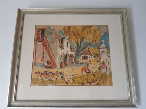 Leng Dixon . Cape Winefarm. Vintage print, framed and in excellent condition.