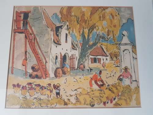 Leng Dixon . Cape Winefarm. Vintage print, framed and in excellent condition.