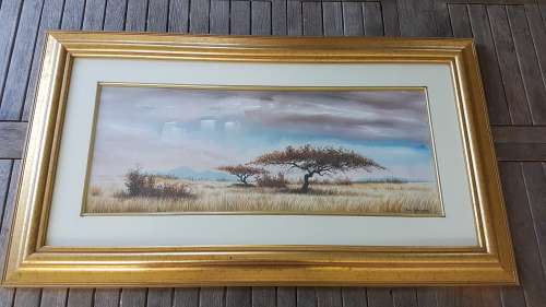 Ron Waldeck (1949- ). Tree on the Bushveld. Original painting.  Framed. Excellent condition. HUGE