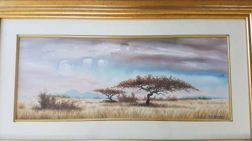 Ron Waldeck (1949- ). Tree on the Bushveld. Original painting.  Framed. Excellent condition. HUGE