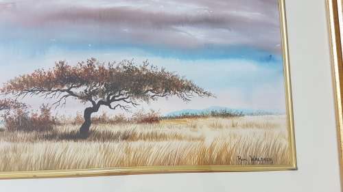 Ron Waldeck (1949- ). Tree on the Bushveld. Original painting.  Framed. Excellent condition. HUGE