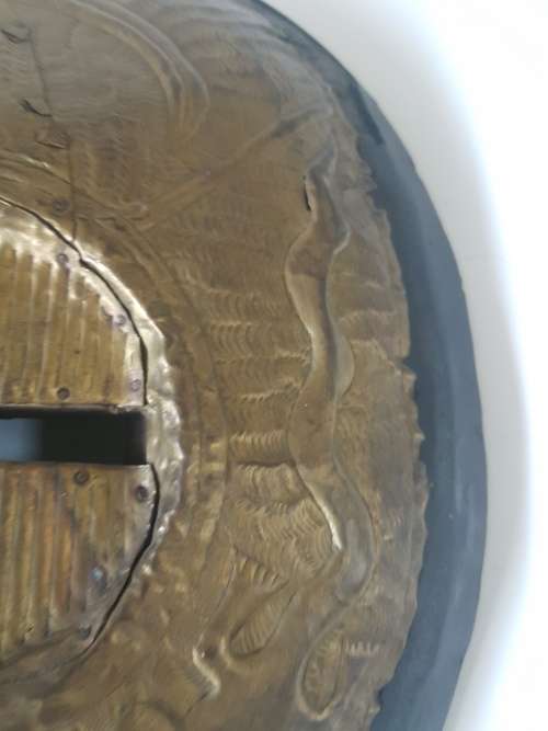 Mali Macouba African Owl Bird Mask.  Full brass panels on carved wood. Stunning. Ready to hang.