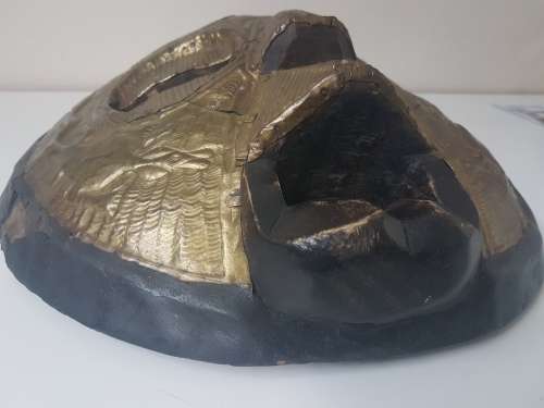 Mali Macouba African Owl Bird Mask.  Full brass panels on carved wood. Stunning. Ready to hang.