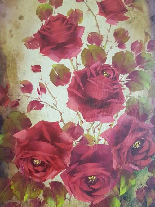 Jeanette Dykman (1938-2018).  Bouquet of  Red Roses in Ornate Gilt Frame.