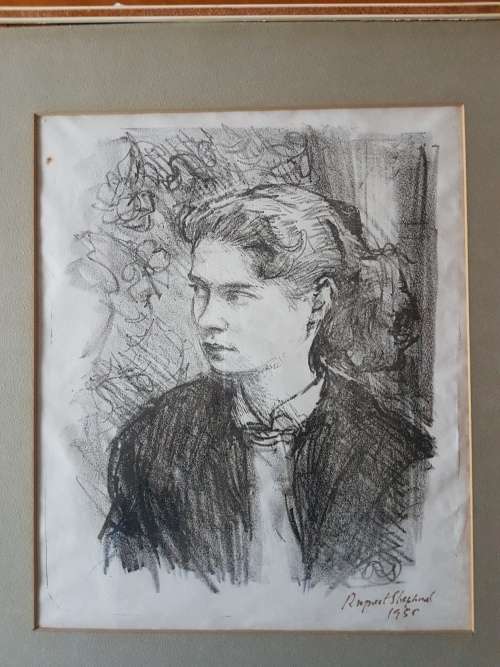 Rupert Shephard. Portrait of a young woman. 1950.  Stone Lithograph. Signed and dated.